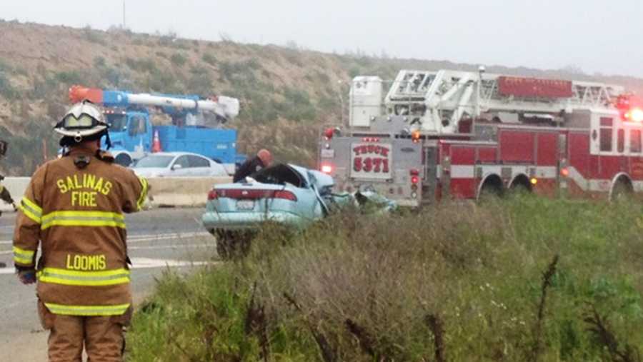 One person died in this crash on Highway 101 in Salinas. (April 3, 2013)