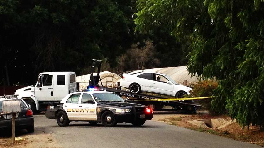 A Monterey County Sheriff's deputy shot and killed a man who was driving this stolen car near Prunedale. (Aug. 9, 2013)
