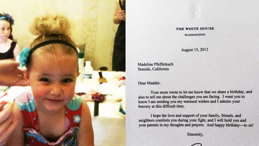 Madeline Pfefferkuch, left, received this letter, right, from President Barack Obama.  
