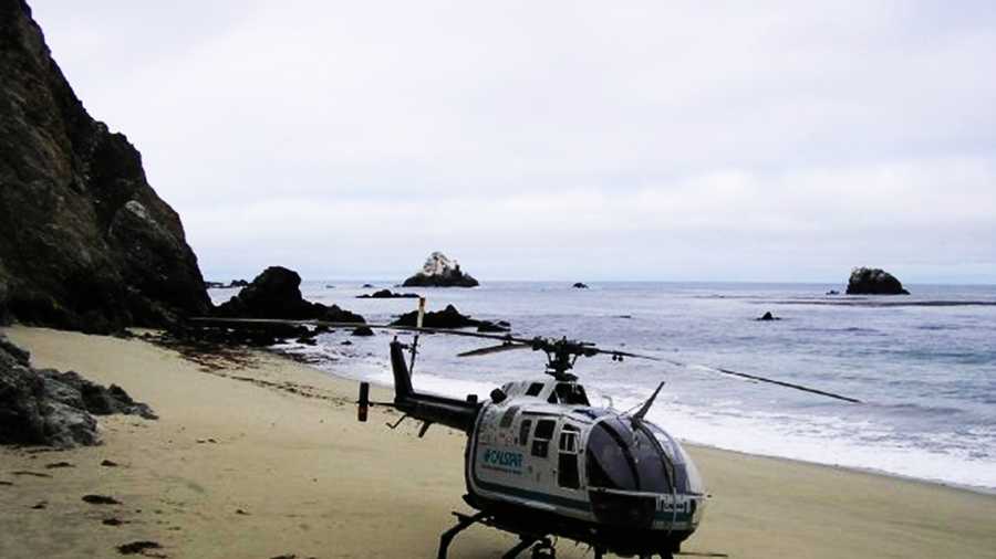 This CalStar helicopter had to land on a Big Sur beach under the Bixby Bridge.