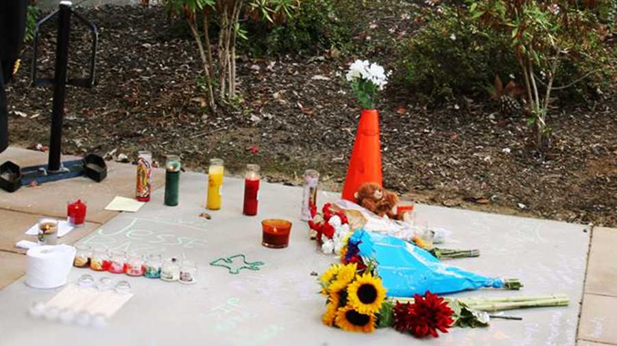 California State University Monterey Bay students made this memorial where Jesse Baza fell on campus. 