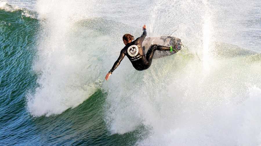 Meister, 25, of Hawaii, is seen surfing in the finals of the 2013 O'Neill Coldwater Classic at Steamer Lane. 