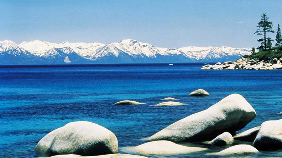 Lake Tahoe with snow-capped mountains