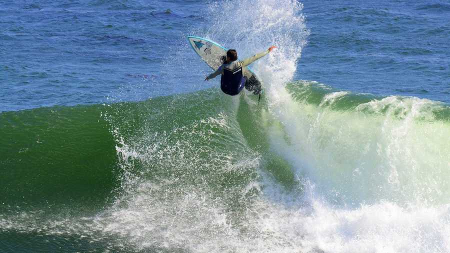 Darryl "Flea" Virostko surfs Steamer Lane in Santa Cruz.