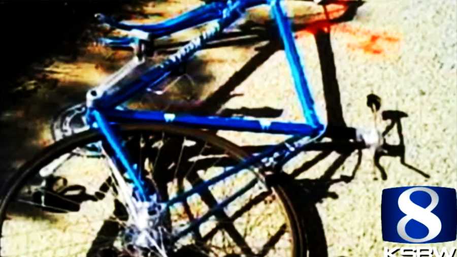 Joshua Alper's blue bicycle is seen after the crash. 