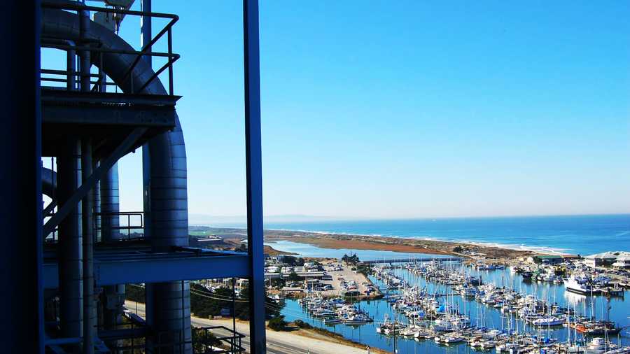 The tiny fishing town of Moss Landing is seen from a perch on the Moss Landing Power Plant. 
