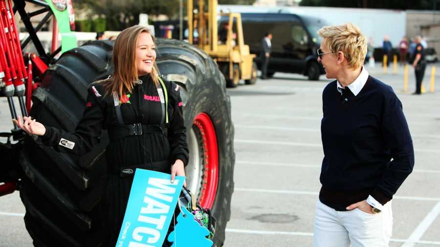 Rosalee Ramer shows Ellen DeGeneres her Monster Truck.