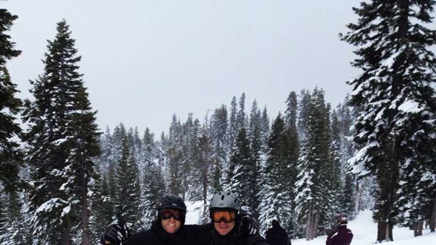 KSBW Weatherman Lee Solomon, left, hit the slopes above Lake Tahoe on March 1, 2014 with friends.  
