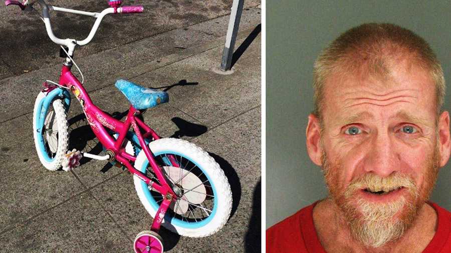 Gary Galloway is accused of stealing this pink bicycle. / Santa Cruz County Sheriff's Office