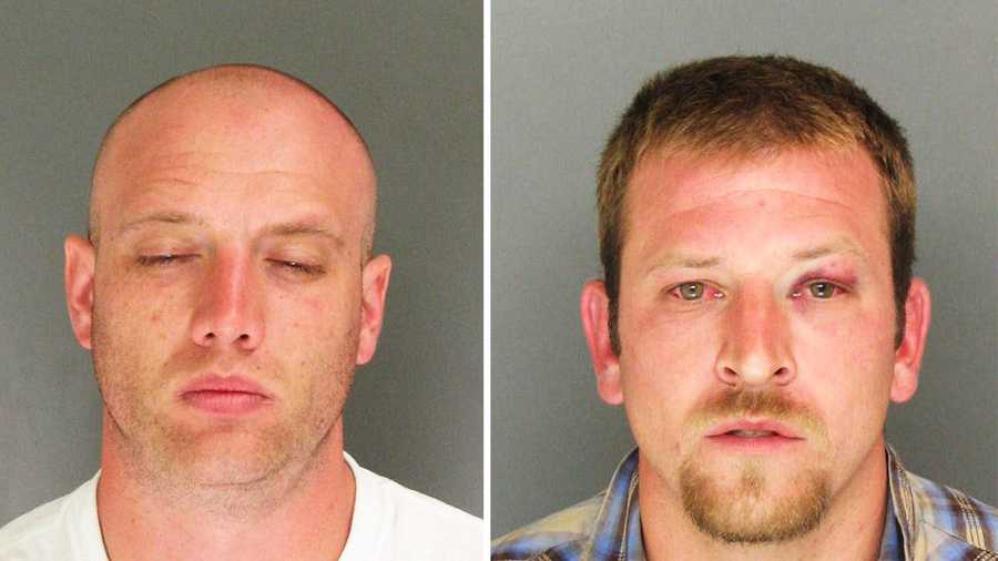 Michael Hague, left, was arrested. Dino Moschetti, right, is wanted by the sheriff. 