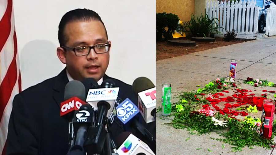 State Assemblyman Luis Alejo spoke in Salinas Thursday, left. A memorial, right, was made where Carlos Mejia died Tuesday. 