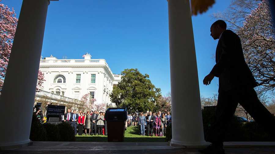 President Barack Obama walks to the podium.