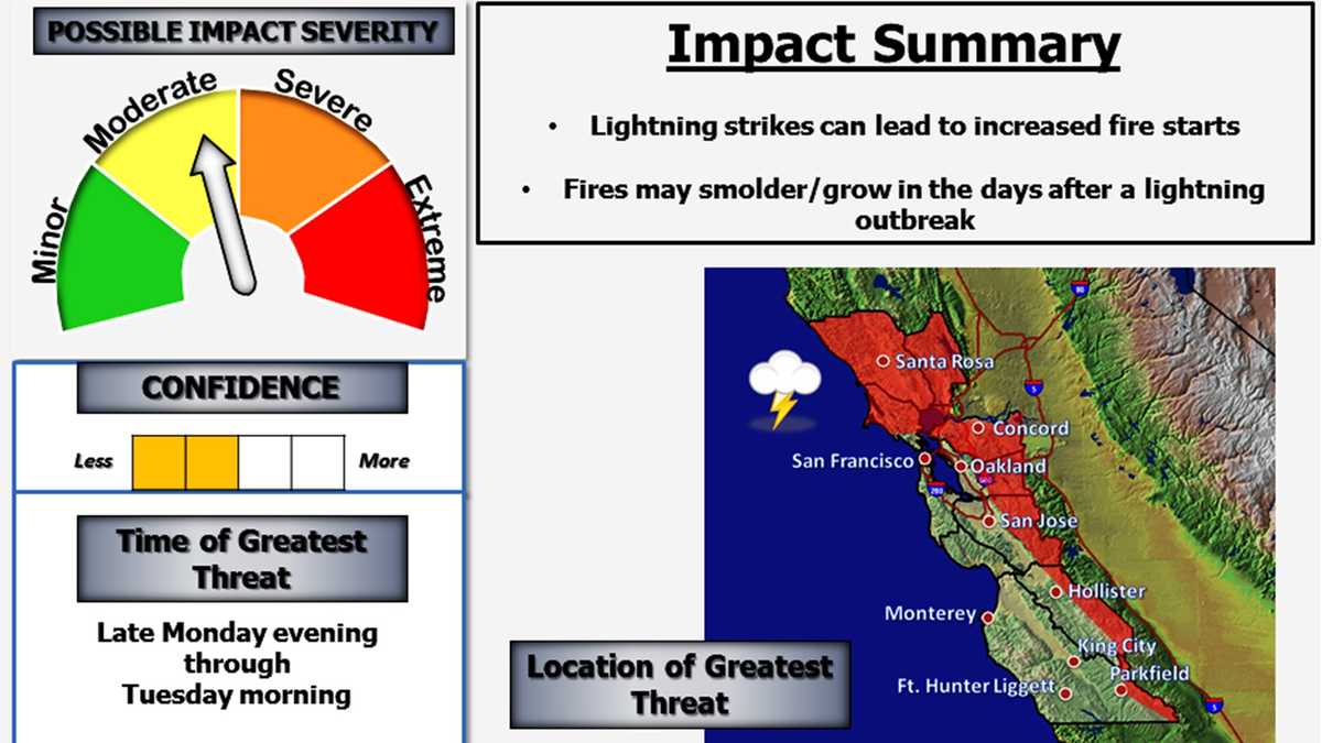 Lightning strikes forecast for Hollister, other inland areas