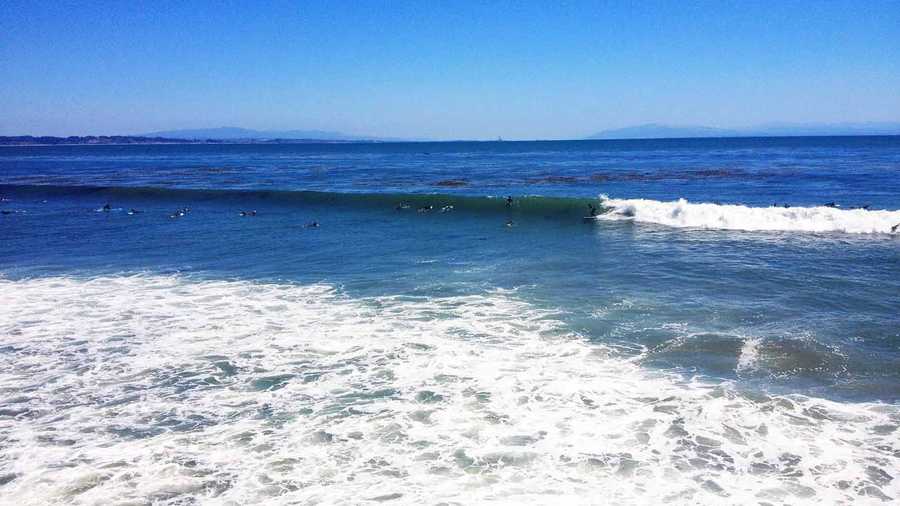 A hurricane off Mexico generated a fun-sized swell for surfers in Santa Cruz on Sunday. 