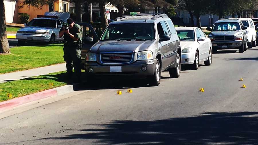 A man was shot in the chest while sitting in this SUV outside a Soledad school. (Sept. 3, 2014)