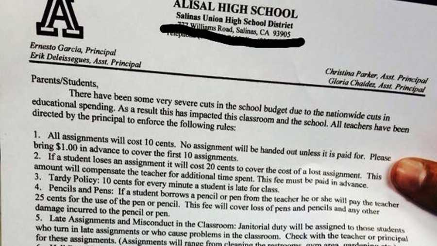 A list of new fake Alisal High School rules.