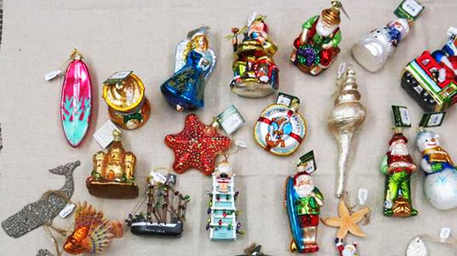 A few of the stolen Christmas ornaments are seen. 