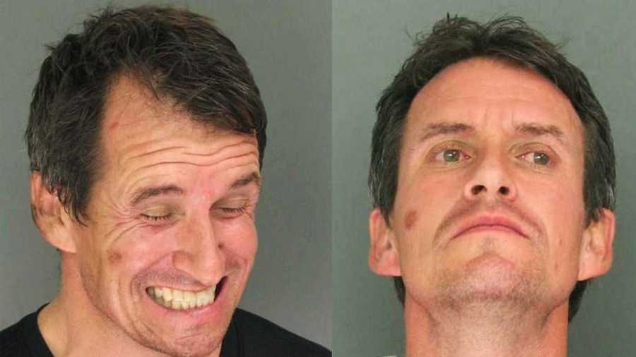 Michael Michel is seen two mug shots from when he was arrested twice on Saturday. 