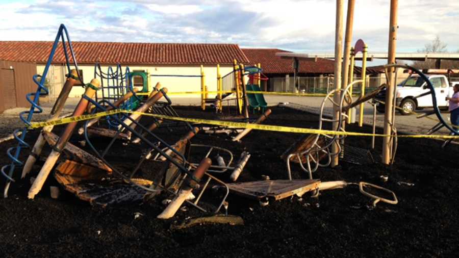 Calaveras Elementary School's playground was burned to the ground. 
