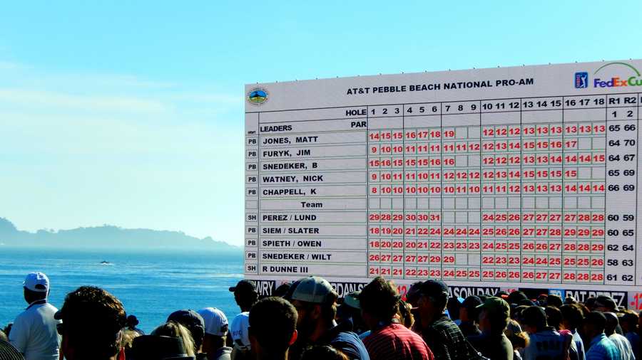 The leaderboard is seen on Saturday afternoon. 