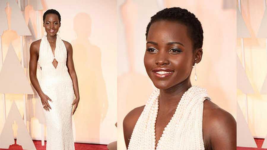The pearl dress worn by Lupita Nyong'o Sunday night was stolen. 