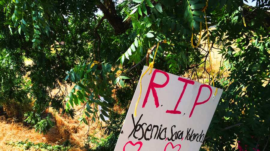 A hand-drawn memorial left at a Gilroy crash site read, "RIP Yesenia, Sara, Yolanda." 