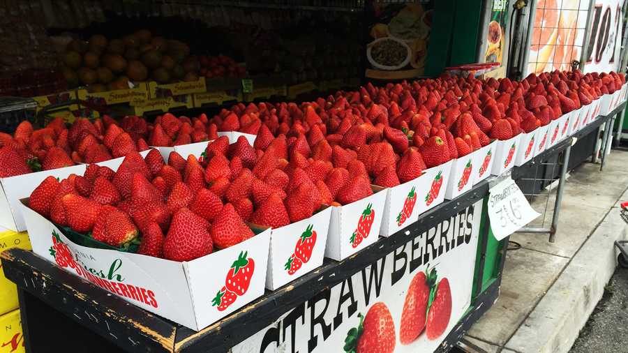 Strawberries for sale at a farm stand in Moss Landing. 