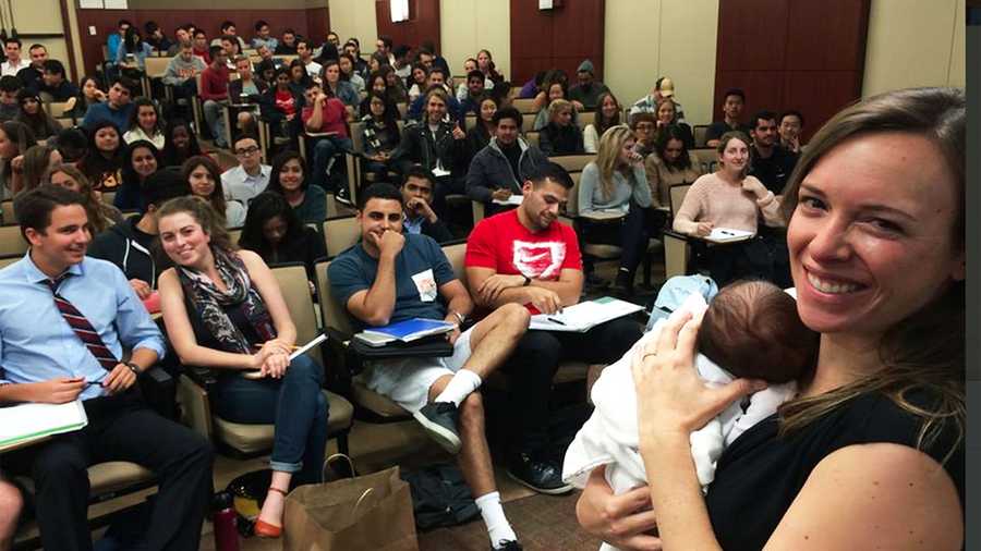 Jessica Jackley posted this photo on Twitter Friday with the caption, "Me & my then-3wk old lecturing (breastfed twice during talk!) at @USC. #workingmom"