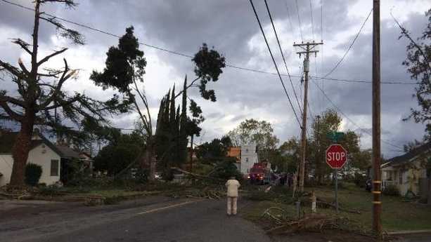 A funnel cloud that moved through Denair on Sunday, Nov. 15, 2015 downed trees on Zeering Road as it moved east out of the city, the Stanislaus Sheriff's Department said.