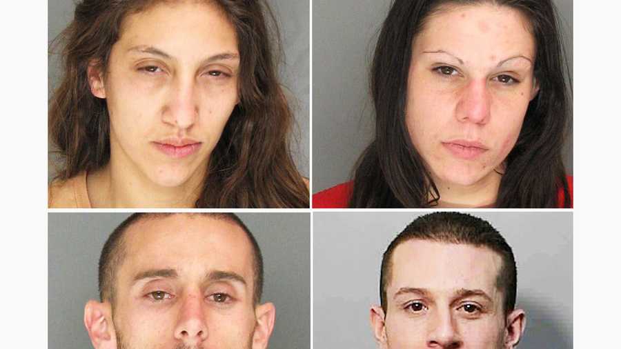 Sara Marko, top left, Brittany Beus, Justin Gorman, bottom left, and Nick Beus are seen in police mug shots. 