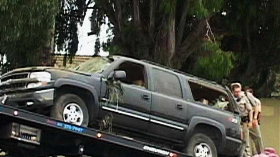 Luis Molina's Chevrolet Suburban is seen wrecked on Highway 101 in Salinas on Aug. 3, 2011. (KSBW / Marco Vargas)
