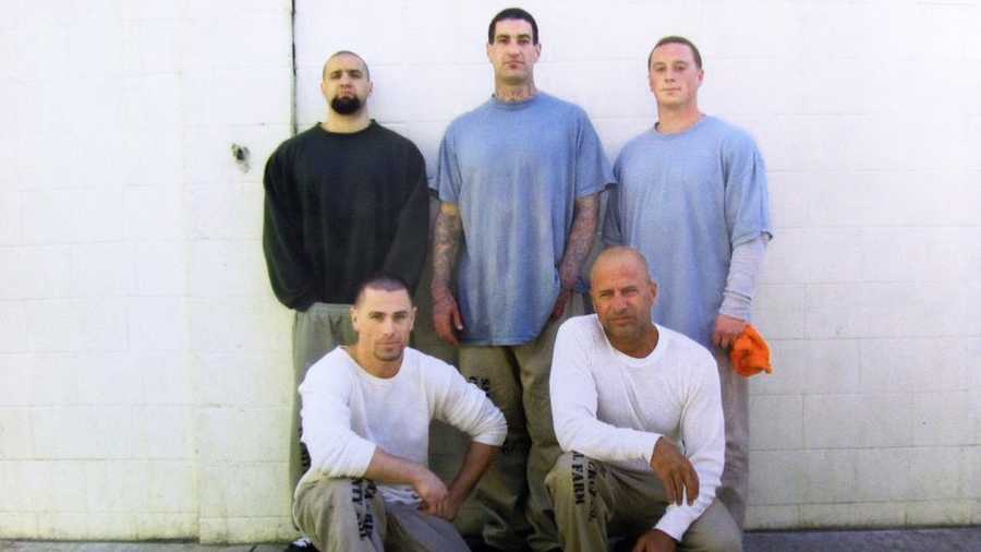 Anthony Ruffo, far lower right, poses with fellow inmates in the Santa Cruz County Jail's Watsonville facility. 