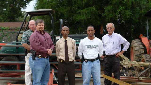 Some of those involved with the joint investigation include (from left to right) MDAC Investigator Lee Barkdull, MDAC Mississippi Agricultural and Livestock Theft Bureau Director Jeff Stewart, Claiborne County Sheriff Marvin Lucas, Claiborne County Chief Investigator Lt. Robert W. Starks, and MDAC Investigator Mike McGowan.