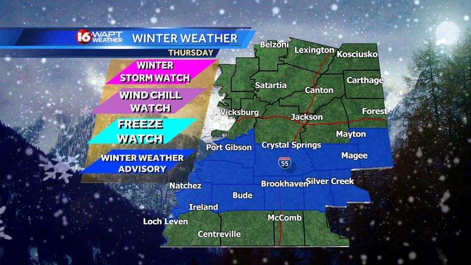 Snow, sleet reported in areas of Mississippi