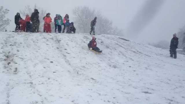 There was enough snow in Belzoni for kids to pull out their sleds.