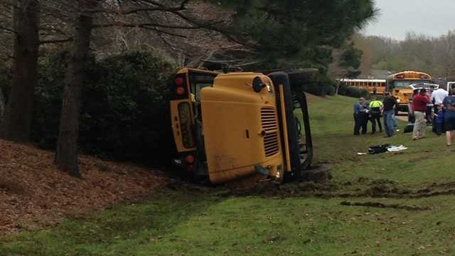 A school bus with students from Germantown Middle School flipped on its side Friday afternoon
