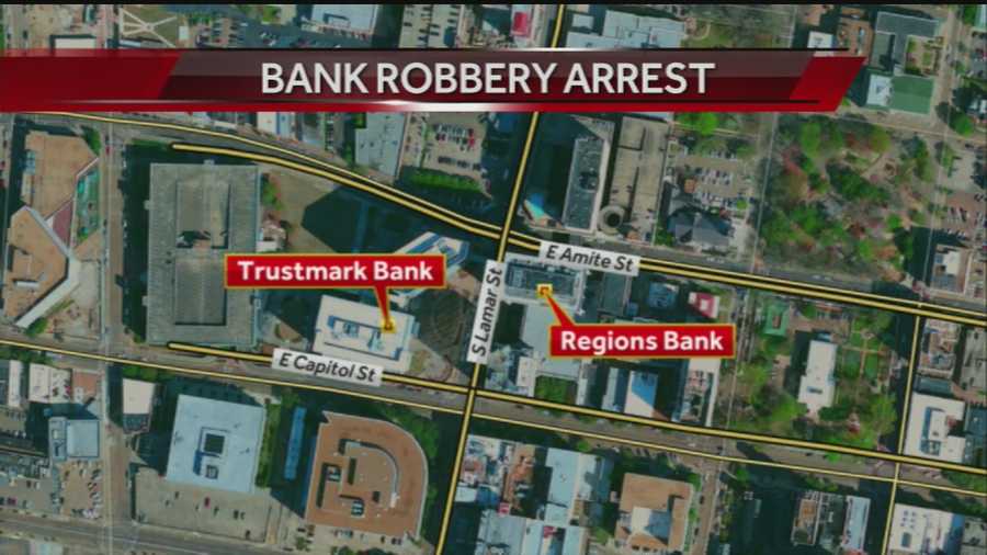 The downtown Trustmark bank and Regions bank were robbed Wednesday afternoon, suspect has been caught.