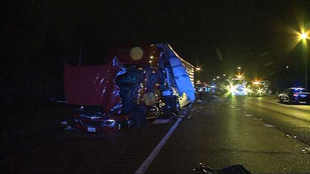 18 Wheeler Collides With Fire Truck At Scene Of Fatal Crash