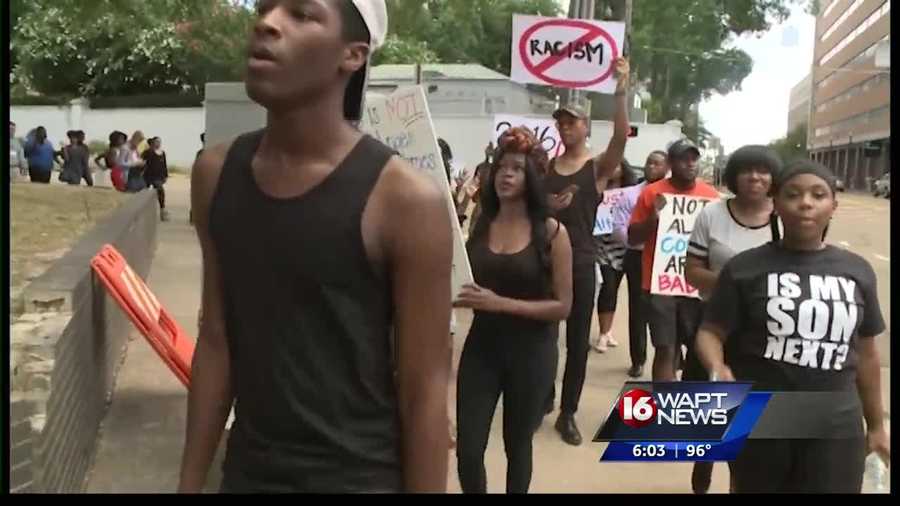 Dozens march in downtown Jackson Friday evening