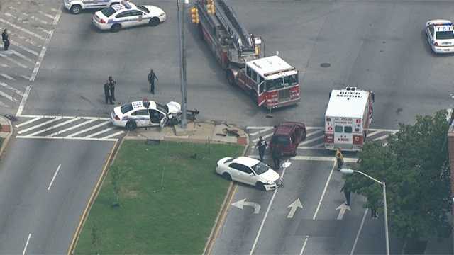 Baltimore City police said one of their officers was involved in a crash.
