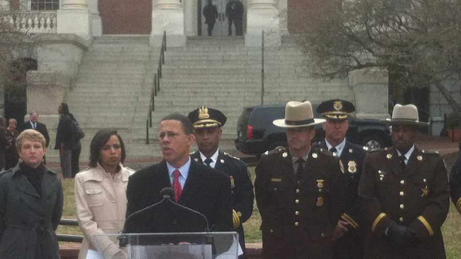 Lt. Gov. Anthony Brown and law enforcement officials urge the passage of the governor's gun safety legislation. 
