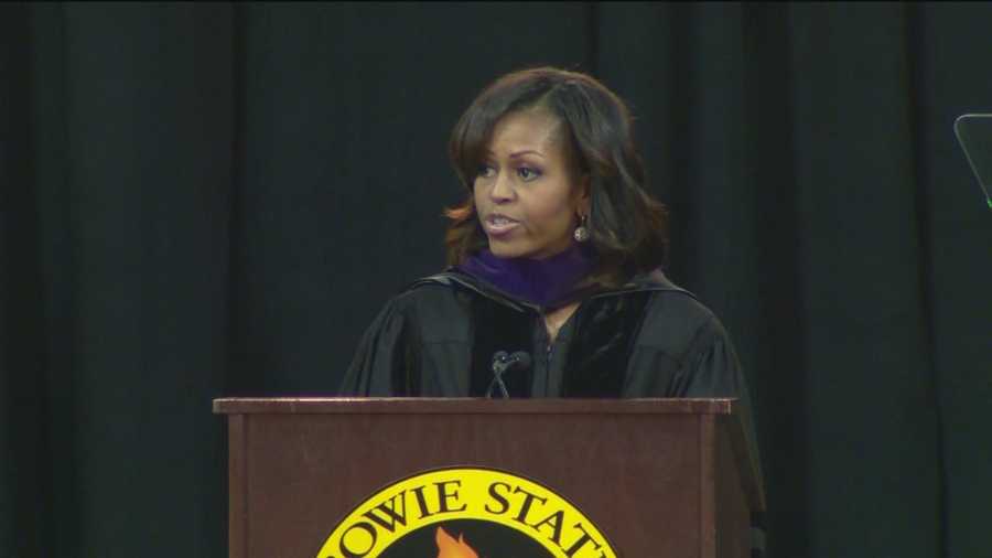 First lady Michelle Obama is using an address to college students in Maryland to stress the importance of education to the black community.