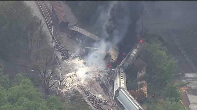 Baltimore County fire officials say a CSX train derailed in Rosedale at 2:02 p.m. Tuesday. Several witnesses reported hearing and seeing an explosion, too.
