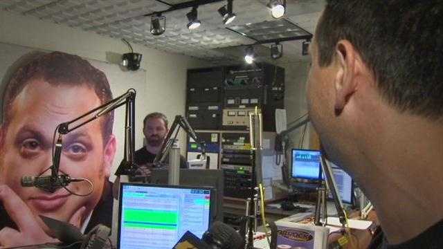 The men of the new 98 Rock Morning Show goof around on their first day.