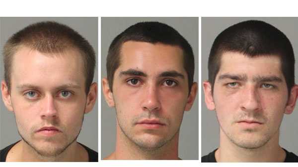Police say James Allen Neat, 22 (left), Stefan Paul Przewlocki, 20 (middle), and Garrett Randall Sullivan, 21 (right), were arrested and charged in connection with burglaries.