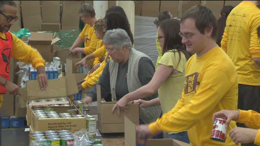 This year marks the fifth year for the Pack to Give Back initiative. In what has become a holiday tradition at the Maryland Food Bank, volunteers from local businesses pack all the ingredients for a Thanksgiving meal for those in need.