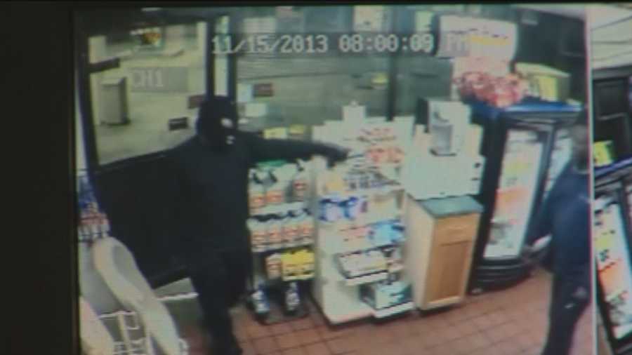 Surveillance video shows one of three robberies in Anne Arundel County Friday night.