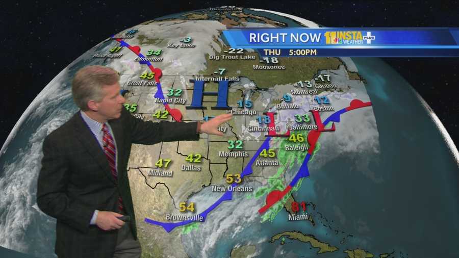 Chief Meteorologist Tom Tasselmyer shows how a snowstorm will move quickly through Maryland, leaving behind a couple inches of snow, followed by very cold temperatures.
