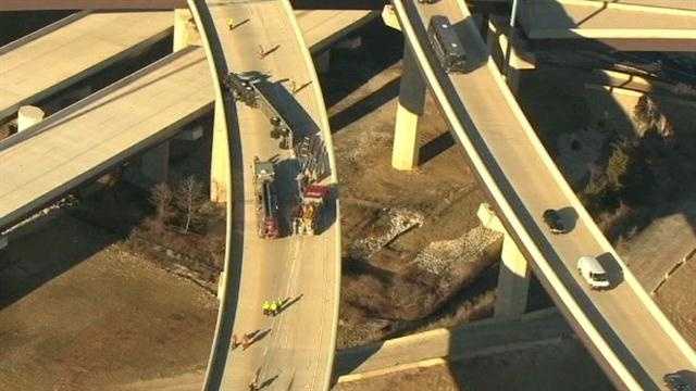 Tractor-trailer overturns on exit ramp