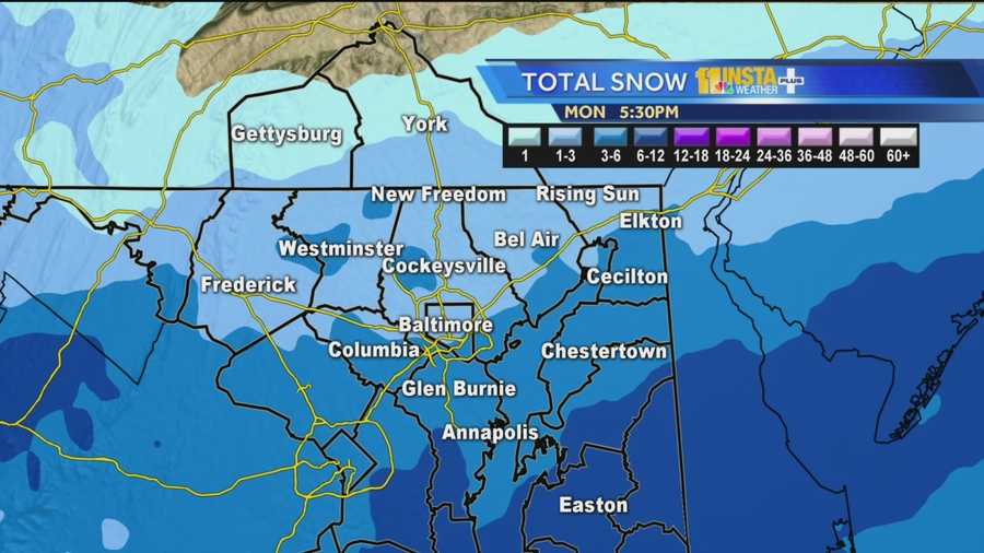 Several more inches of snow fall in Maryland